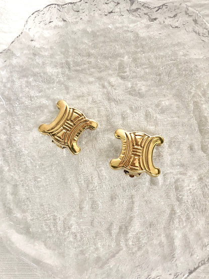 CELINE Triomphe Earrings Gold Vintage h2v8e3