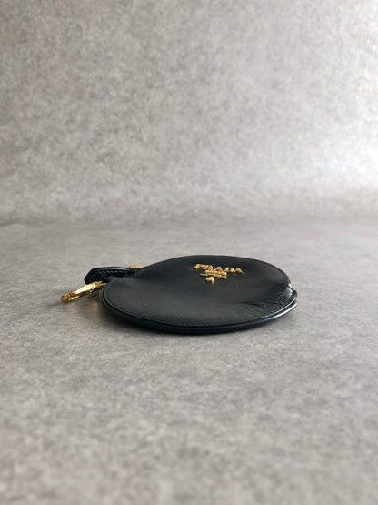 PRADA Logo Coin Purse Black Vintage khyxfk