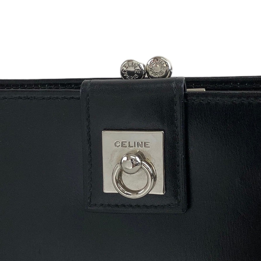 CELINE Gancini  Leather Metal Clasp Folded Wallet Black Vintage pk72c5