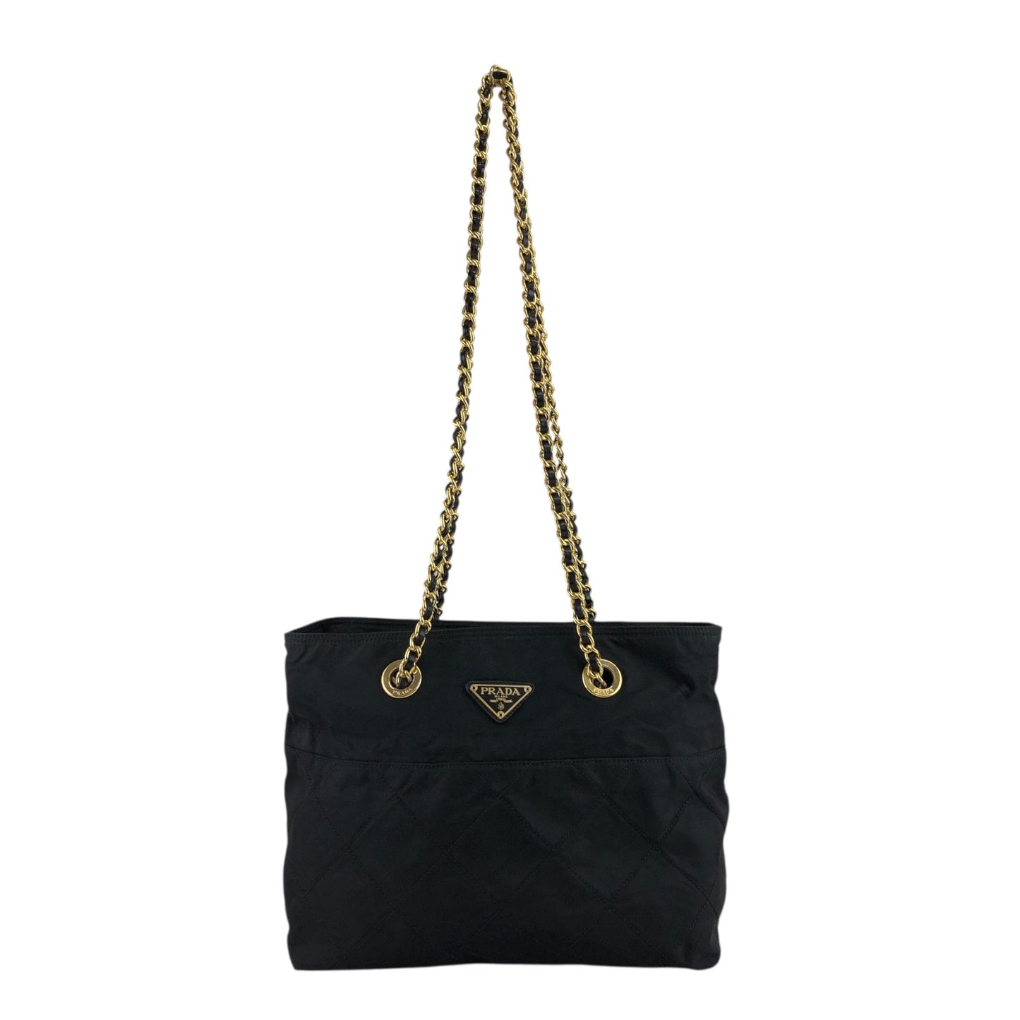 PRADA Tessuto Triangle Logo Chain Shoulder bag Black Vintage aymjy2