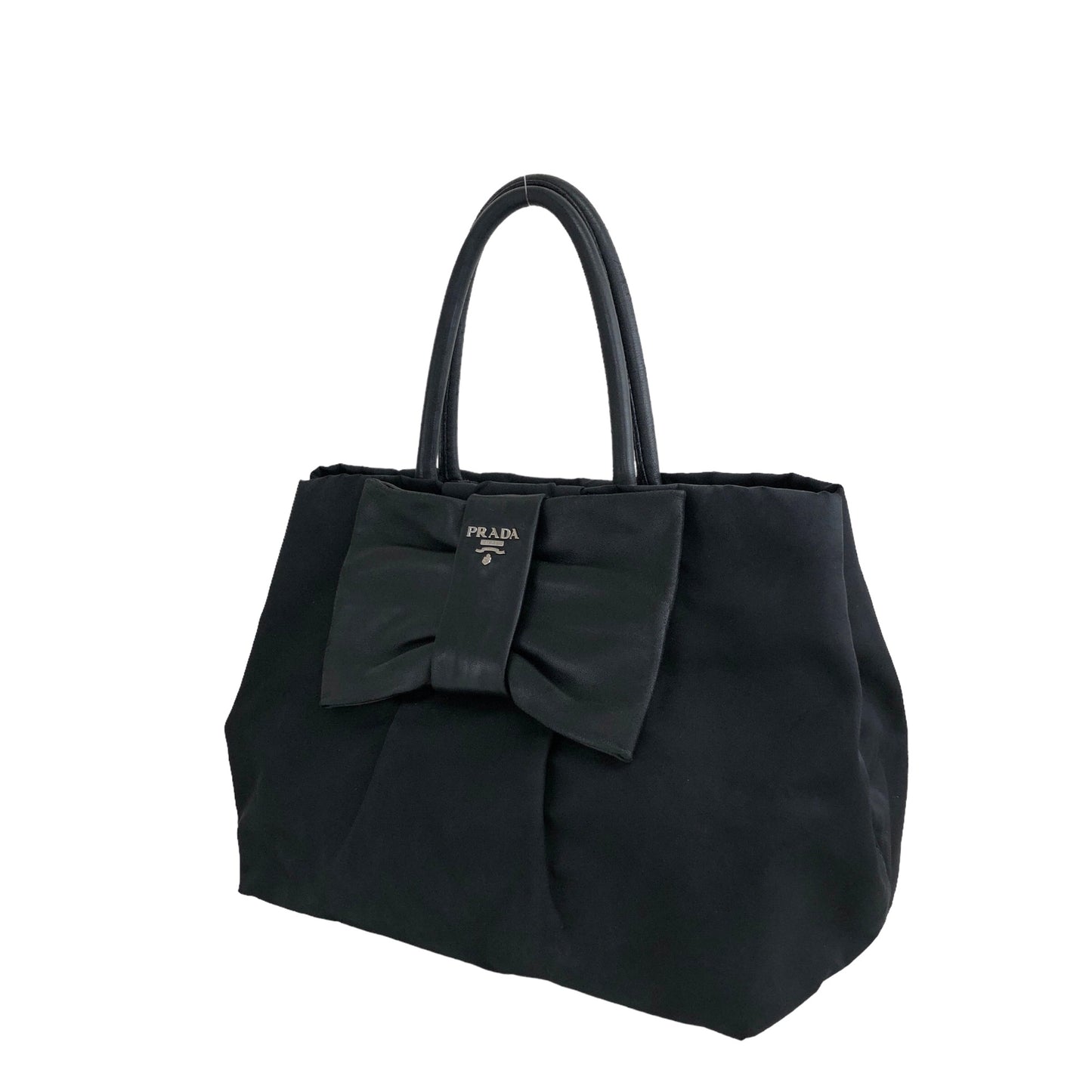 PRADA Ribbon Motif Nylon Handbag Black Vintage xft3xk