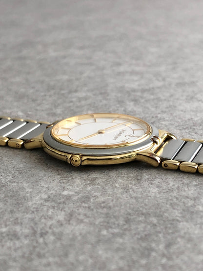 Yves Saint Laurent YSL Logo Quartz Watch Silver×Gold 2823-268440 Yo Vintage zdikrb