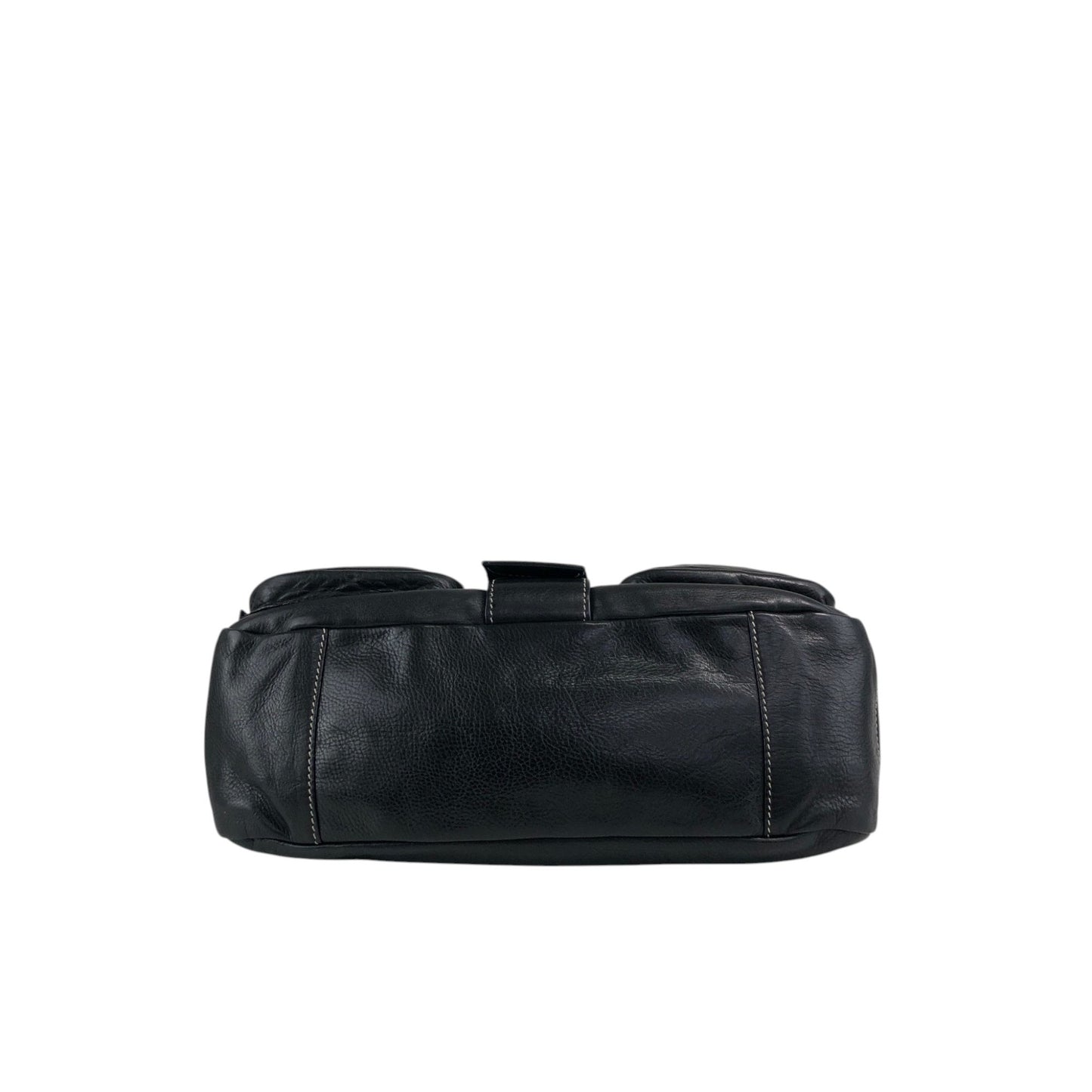 PRADA Triangle Logo Front Buckle Double Pocket Shoulder bag Black Vintage vjewiz