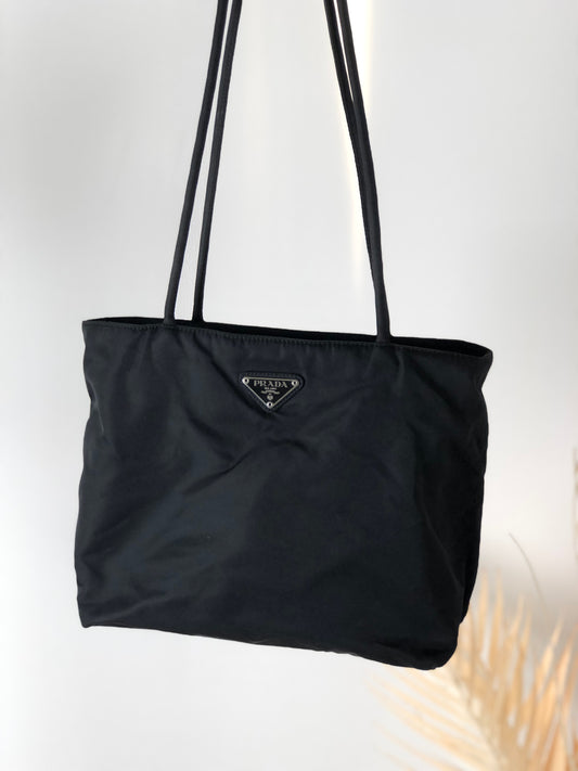 PRADA Triangle Logo  Nylon Handbag Totebag Black Vintage s5is3j