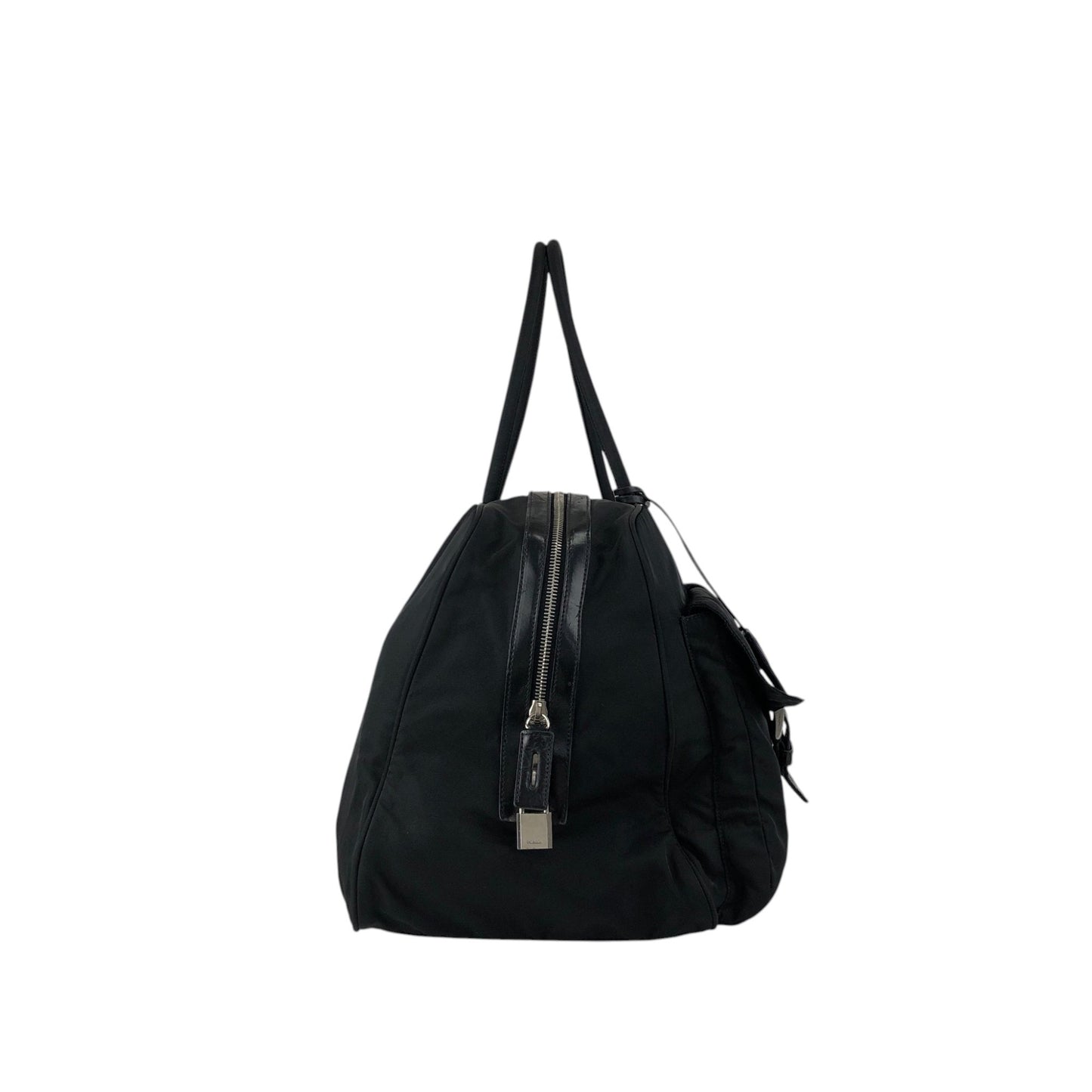 PRADA Tessuto Triangle Logo Double Pocket Handbag Boston bag Black Vintage 84gcbc