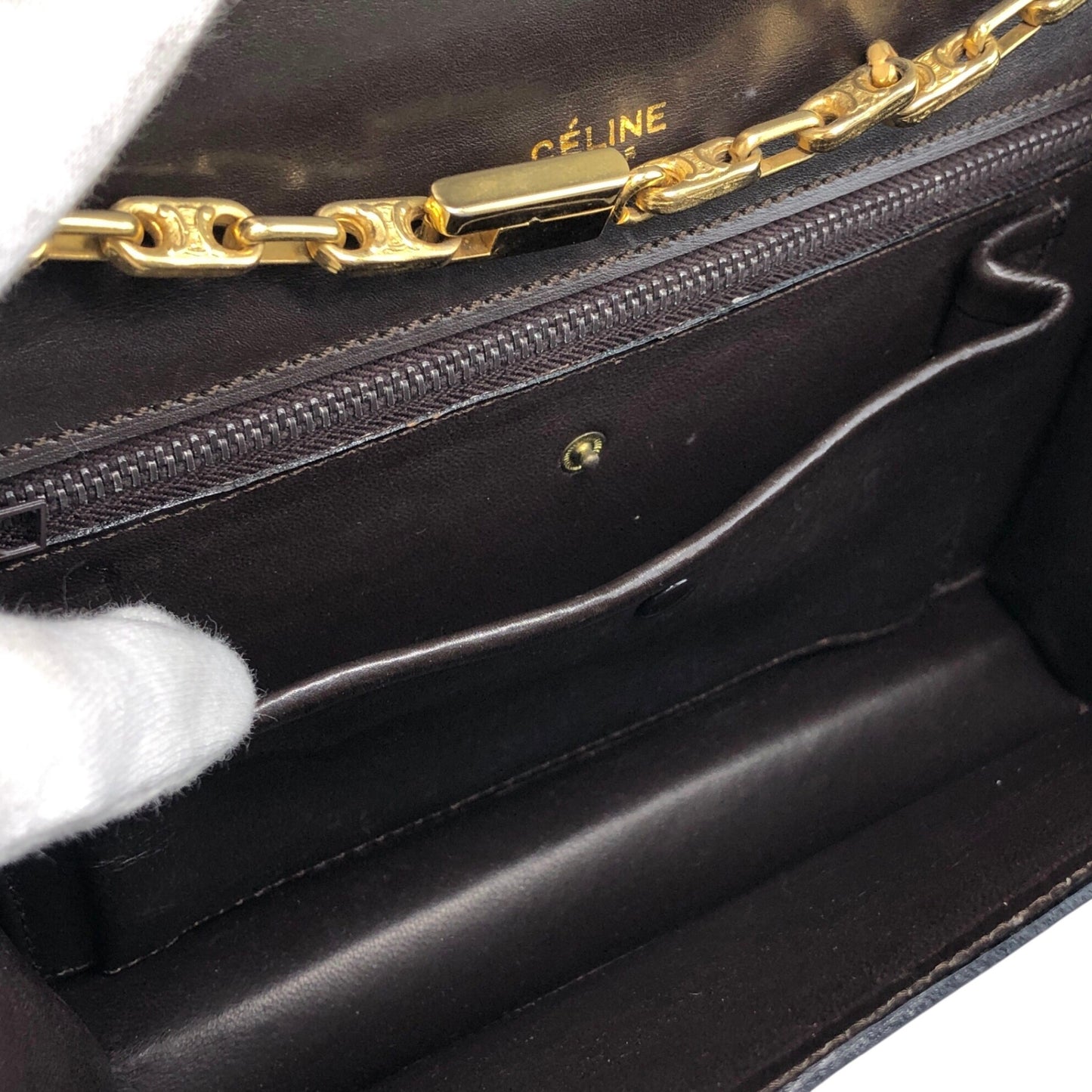 CELINE Blason Chain Shoulder bag Brown Vintage 5dcbrt