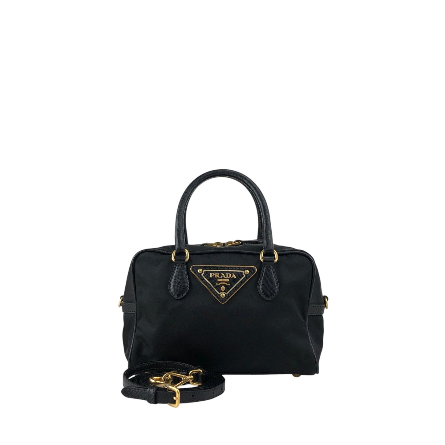 PRADA Triangle Logo Two-way Small Boston bag Shoulder bag Black Vintage 8z5ju7