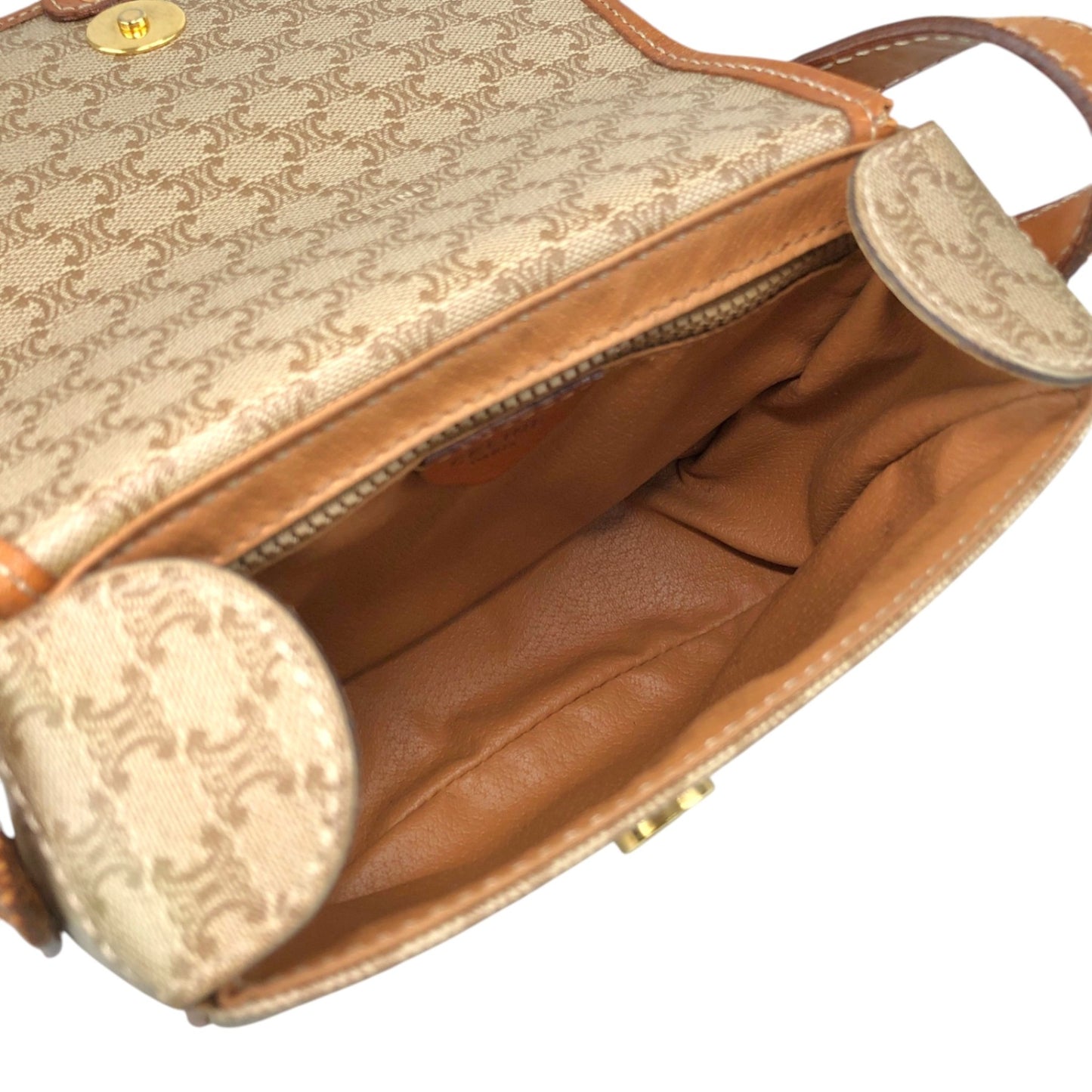 CELINE Macadam Horseshoe Small Shoulder bag Beige Vintage myw6bv