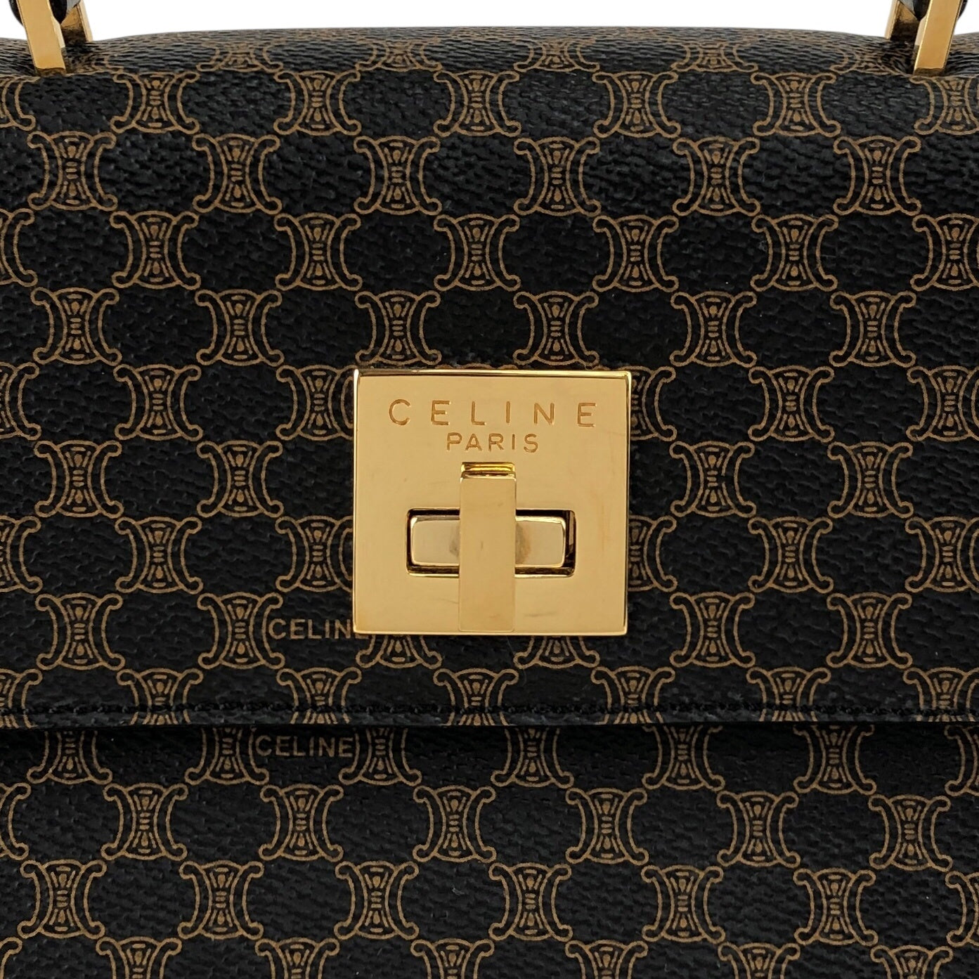 CELINE Macadam Turn Lock Handbag Black Vintage 75x5vx