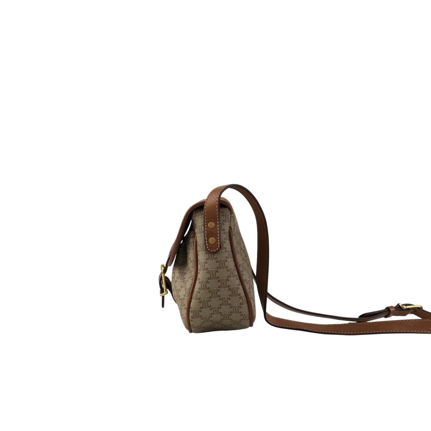 CELINE Macadam Triomphe Front Buckle Shoulder bag Beige Vintage xwff8x