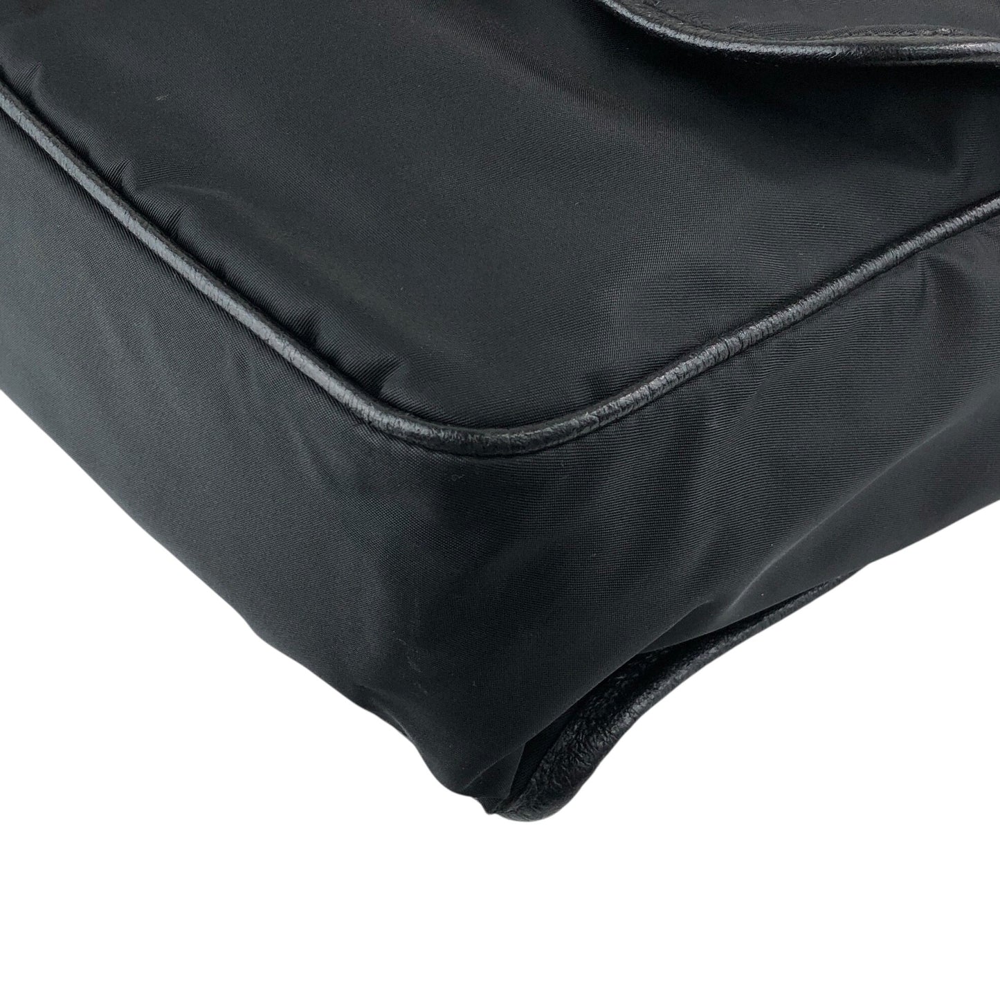 PRADA Tessuto Triangle Logo Front Buckle Shoulder bag Black Vintage 2arab2