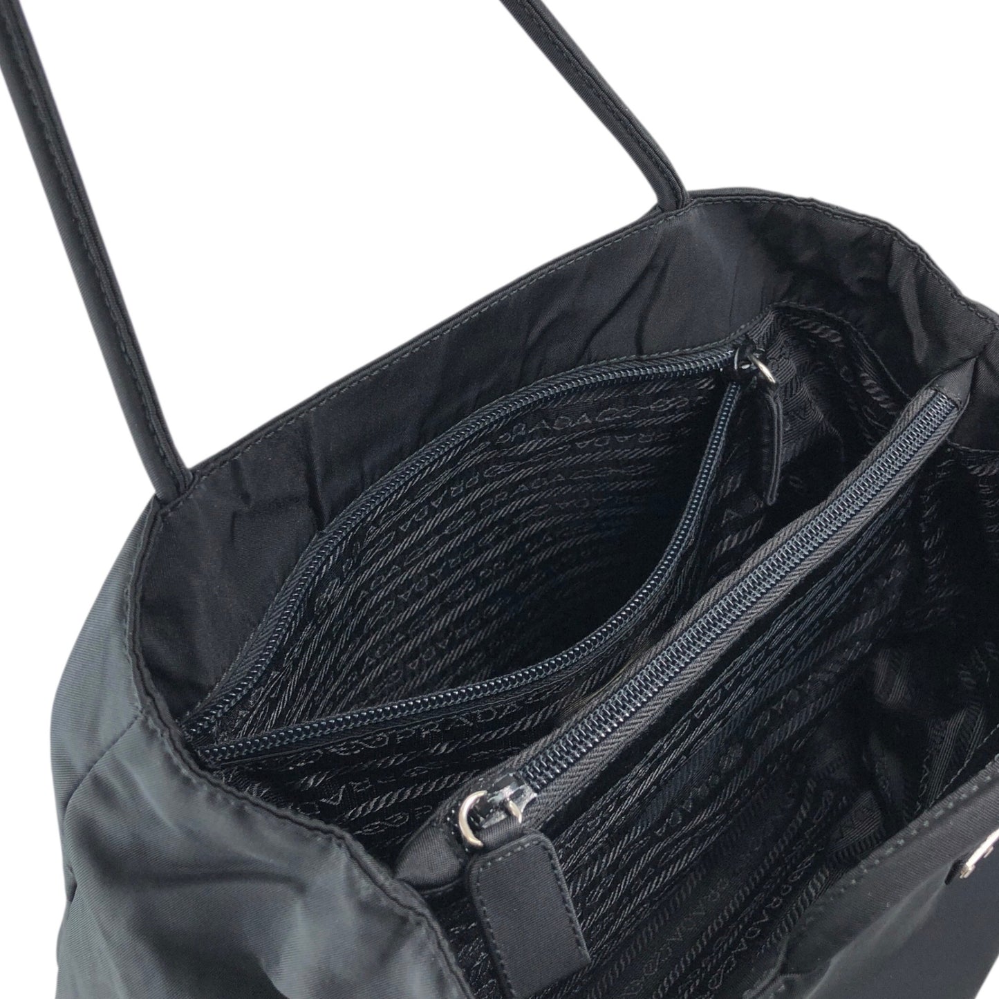 PRADA Tessuto Triangle Logo Side Pocket Totebag Black Vintage iwt8yv