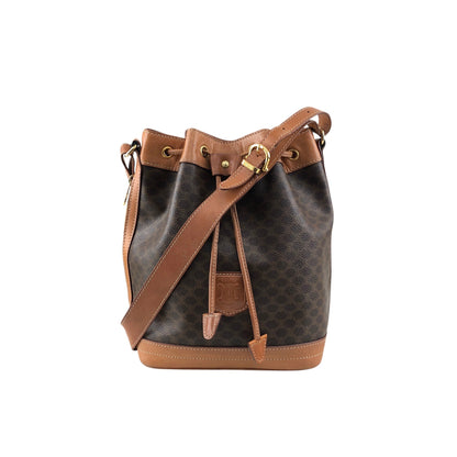 CELINE Macadam Blason Drawstring Shoulder bag Brown Vintage y4ma84