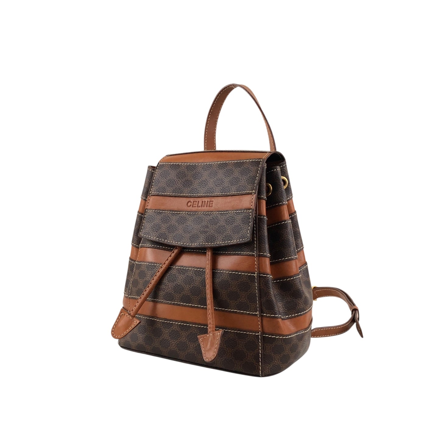 CELINE Macadam Logo Embossed Backpack Brown Vintage fbhpns