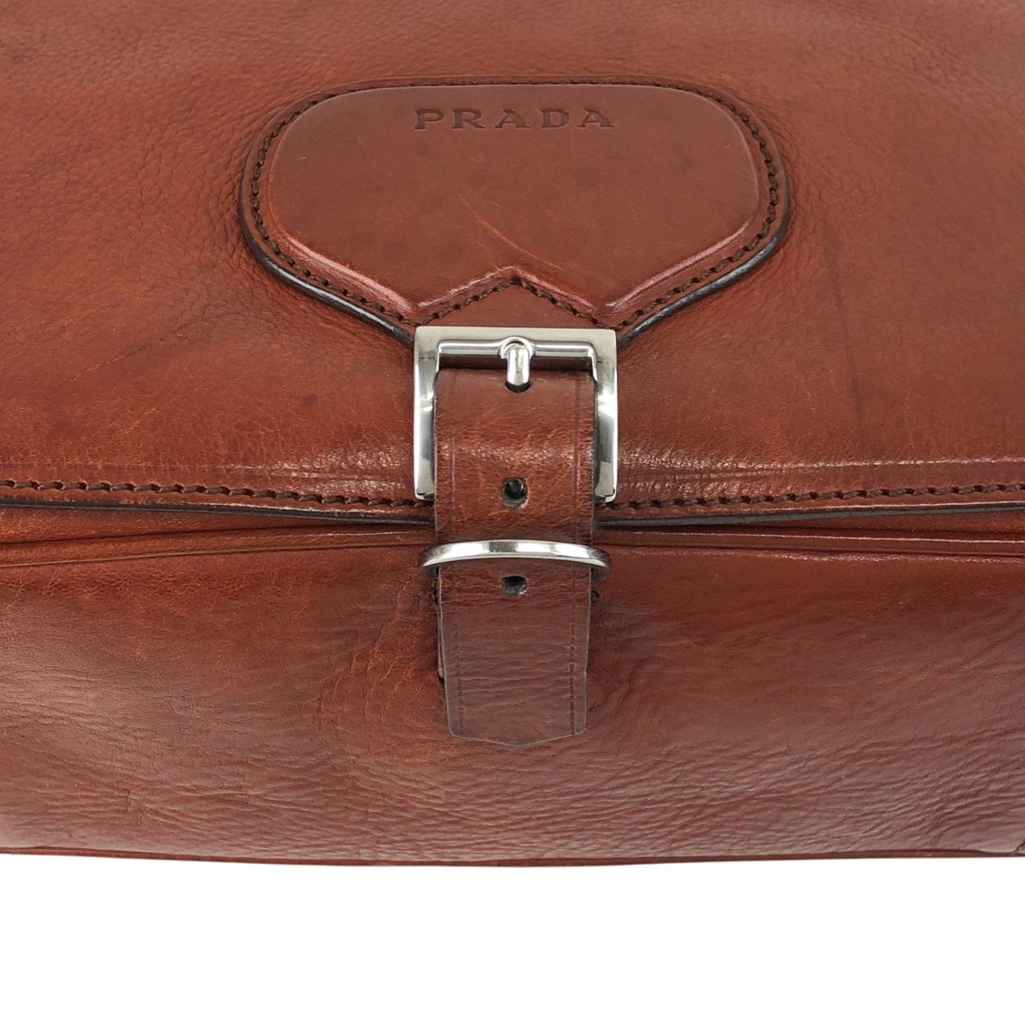 PRADA Logo Front Buckle  Shoulder bag Brown Vintage rhwnn2