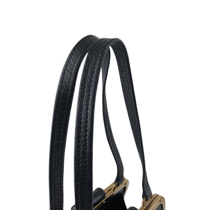 PRADA Triangle Logo Metal Closure Handbag Black Vintage epwvbd