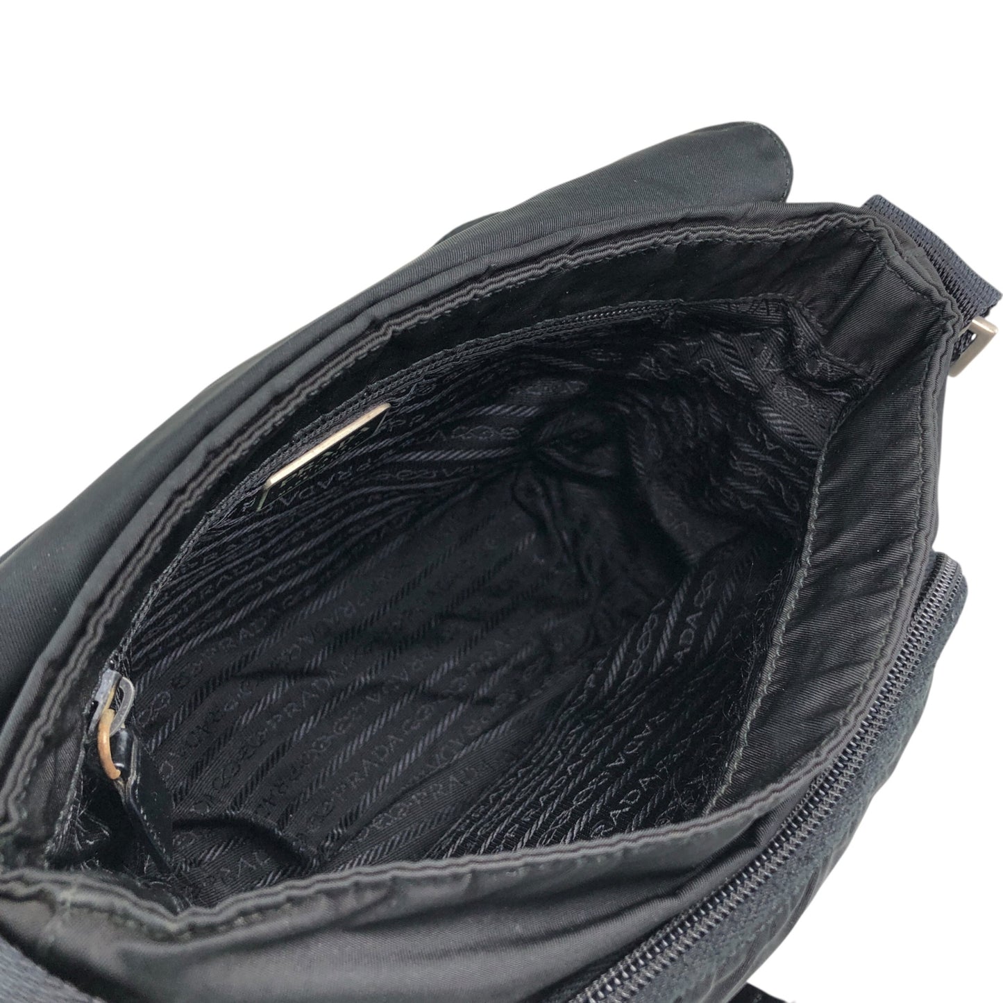 PRADA Tessuto Triangle Logo Front Buckle Shoulder bag Black Vintage dh6ap8