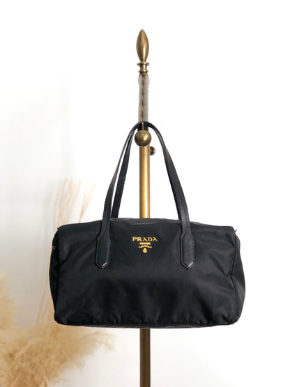 PRADA Logo Small Boston bag Handbag Black Vintage 754ve8
