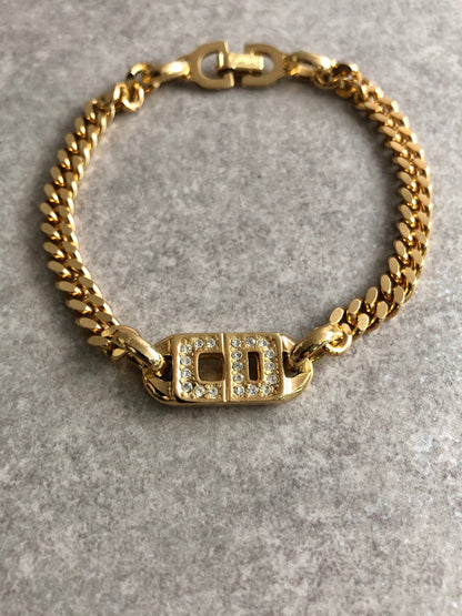Christian Dior CD Logo Rhinestone Bracelet Gold Vintage 2mjhn2