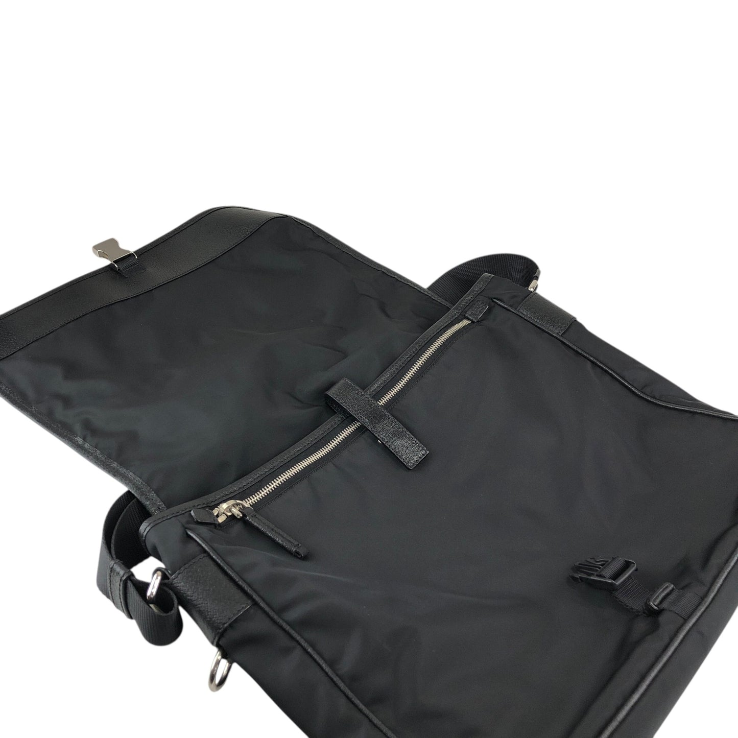 PRADA Tessuto Triangle Logo Front Buckle Shoulder bag Black Vintage 2arab2