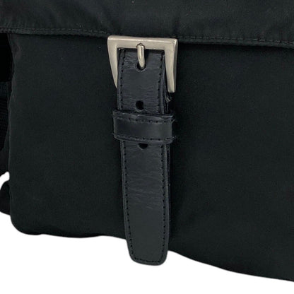 PRADA Triangle Logo Front Buckle Shoulder bag Black Vintage uiz535