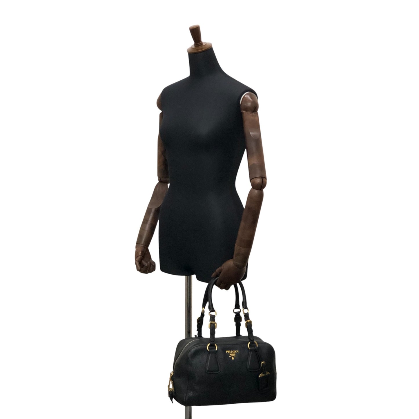 PRADA Logo Small Boston bag Handbag Black Vintage c8s4mf