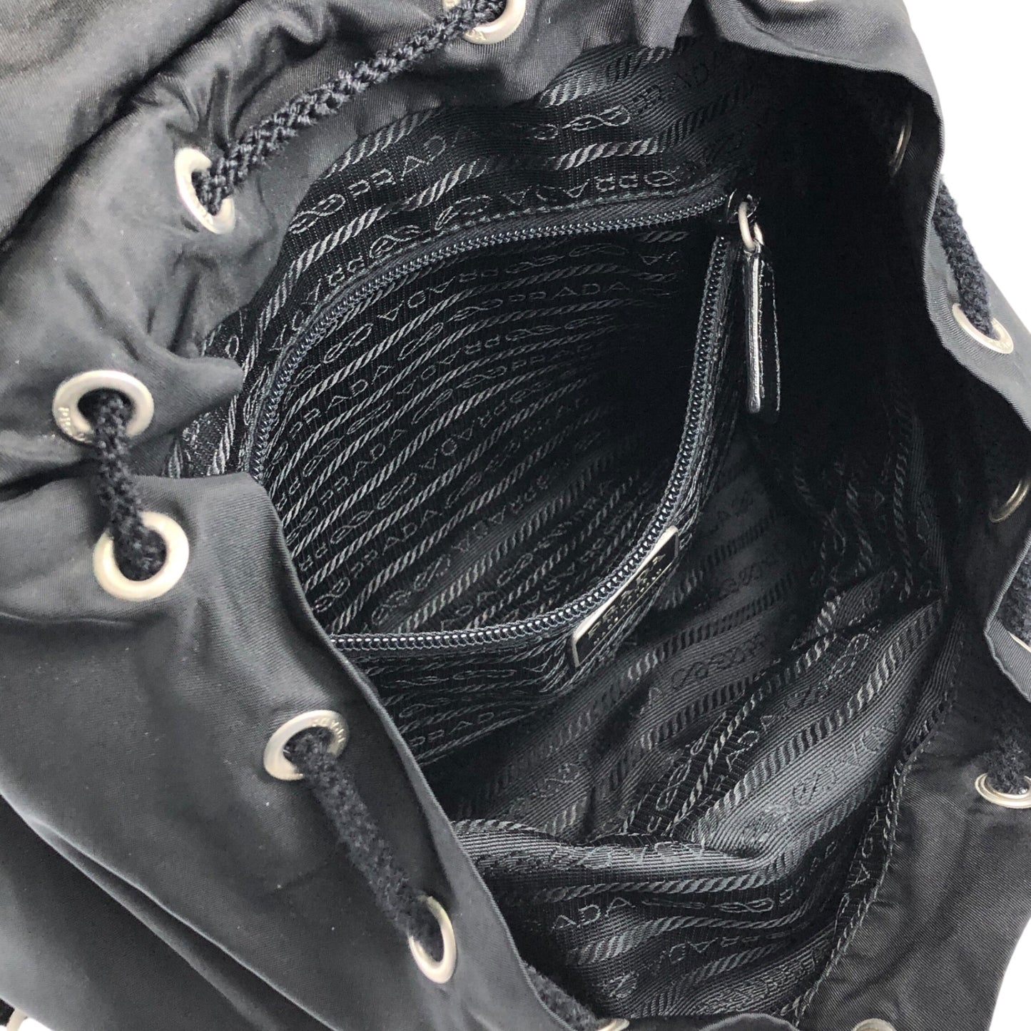PRADA Triangle Logo Front Belt Double Pocket Backpack Black Vintage 7wppf4