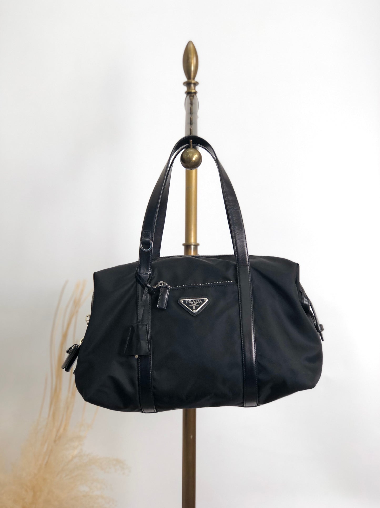 PRADA Tessuto Triangle Logo Handbag Black Vintage vgh2dk