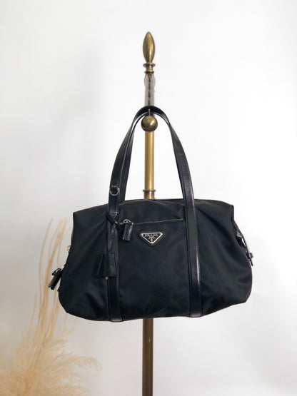 PRADA Tessuto Triangle Logo Handbag Black Vintage vgh2dk