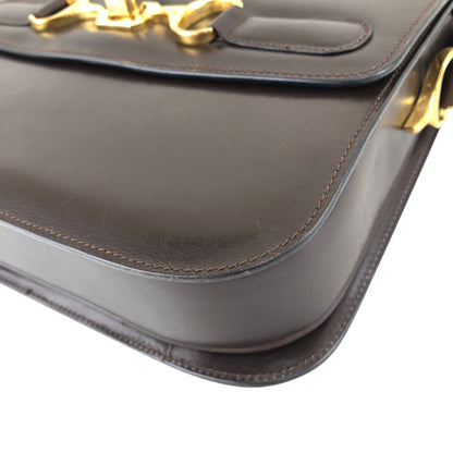 CELINE Horse Bit Turn Lock Shoulder bag Dark Brown Vintage frjwyw