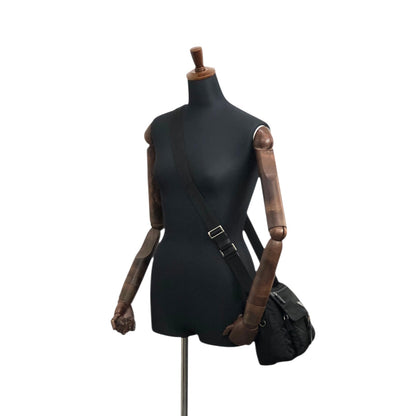 PRADA Tessuto Triangle Logo Front Buckle Shoulder bag Black Vintage fsnzjh