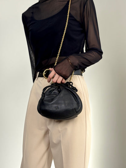 LOEWE Anagram Chain Shoulder bag Black Vintage nver62