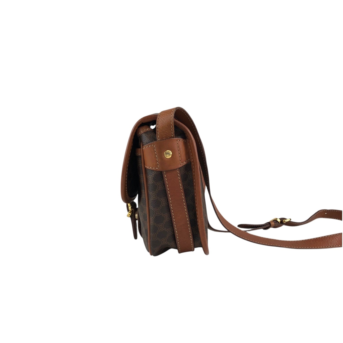 CELINE Macadam Blason Front Buckle Shoulder bag Brown Vintage v3jfnr