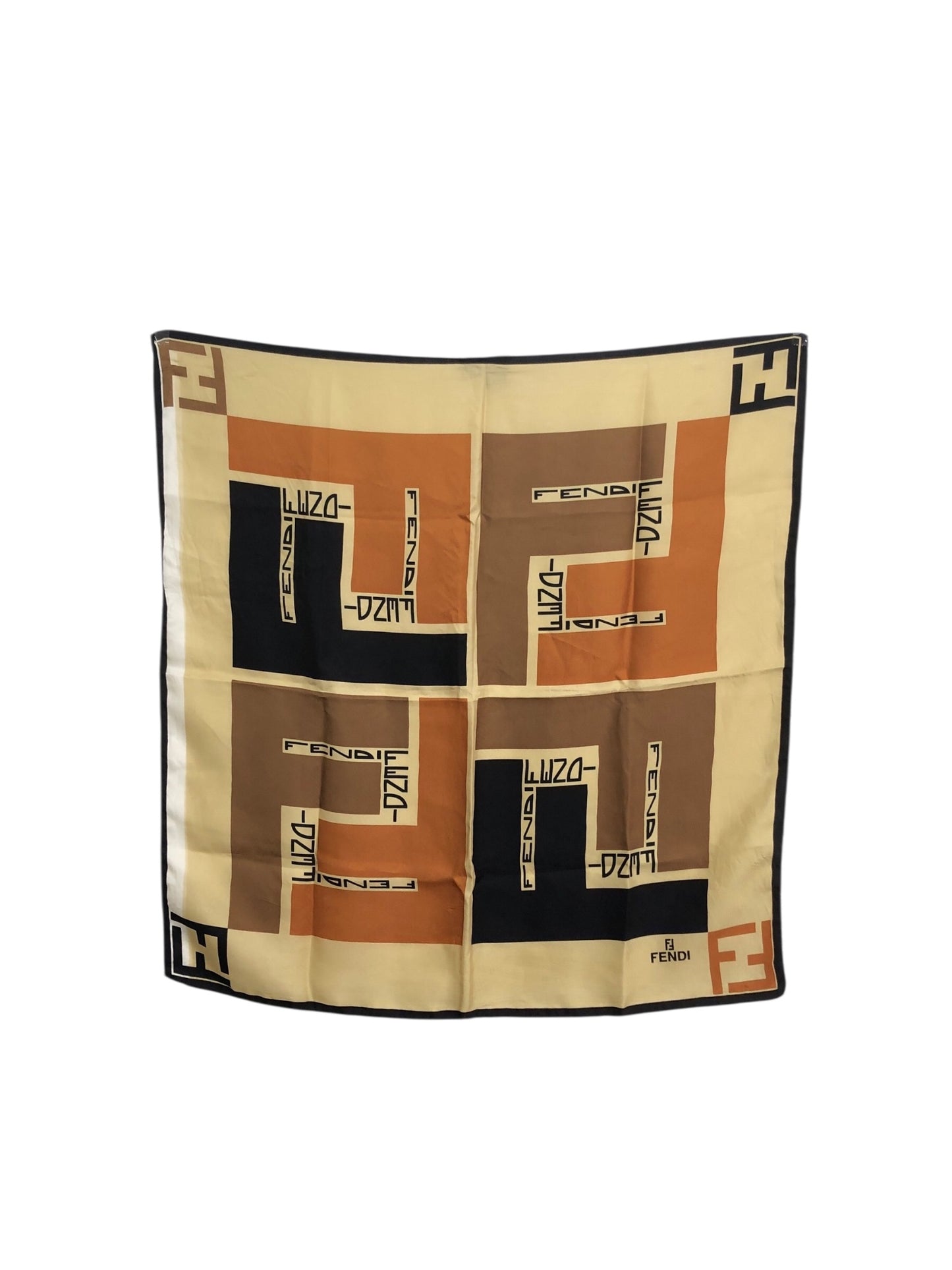 FENDI Silk100% Scarf Brown Vintage tkau2i