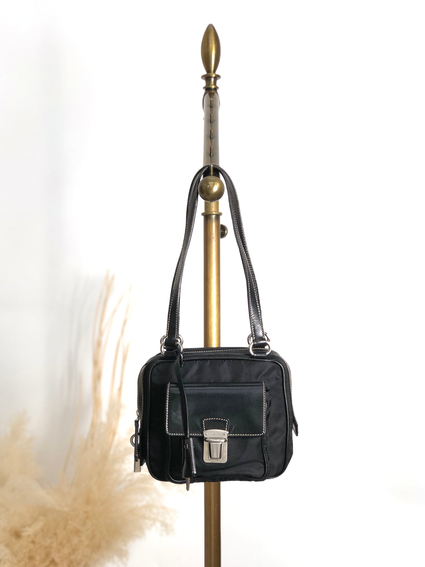 PRADA Triangle Logo Handbag Shoulder bag Black Vintage ntuyze