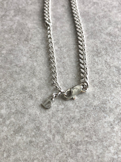 Christian Dior Logo Motif Necklace Silver Vintage suti5m