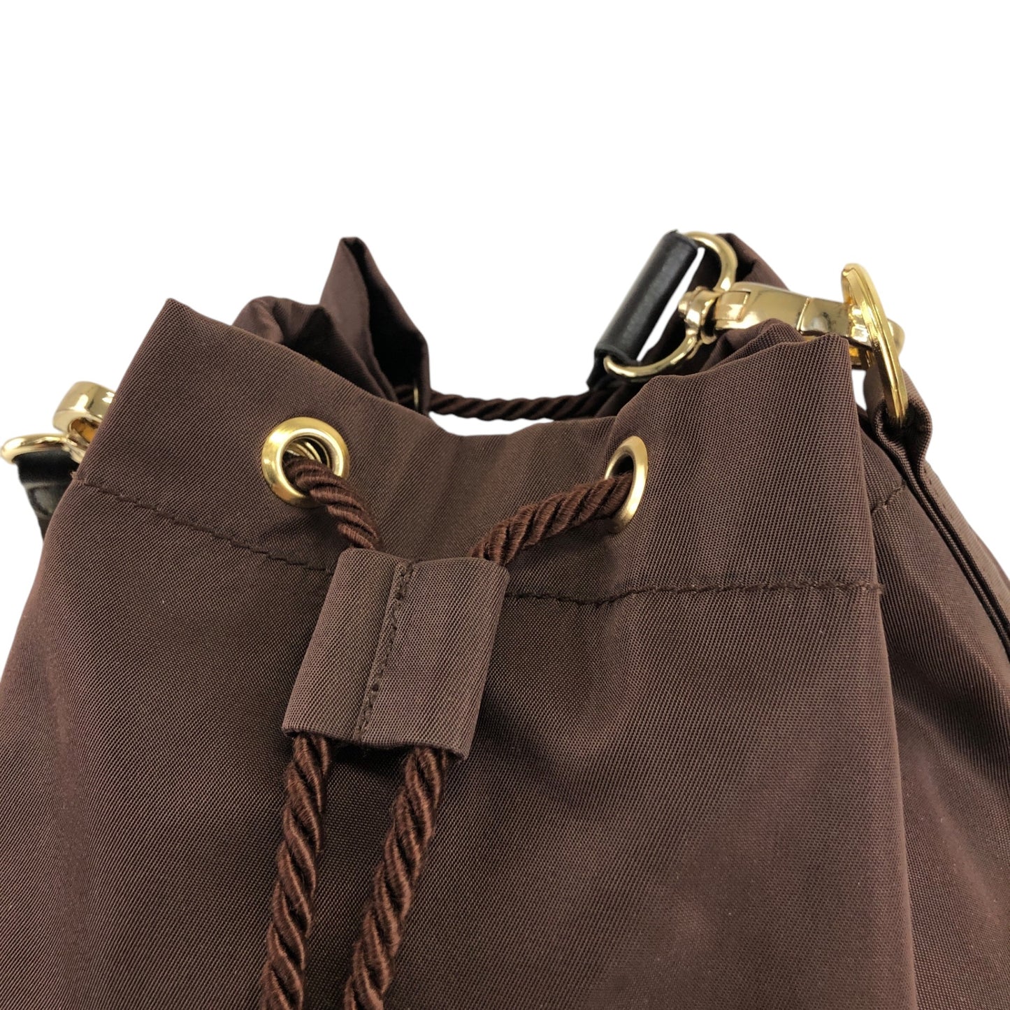 PRADA Logo Embroidery Drawstring Shoulder bag Brown Vintage ksgst8