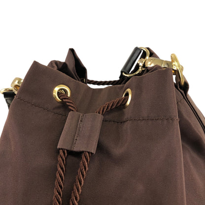 PRADA Logo Embroidery Drawstring Shoulder bag Brown Vintage ksgst8
