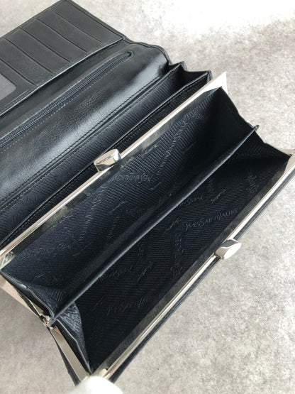 Yves Saint Laurent YSL Logo Long Wallet Black Vintage eh7xmb