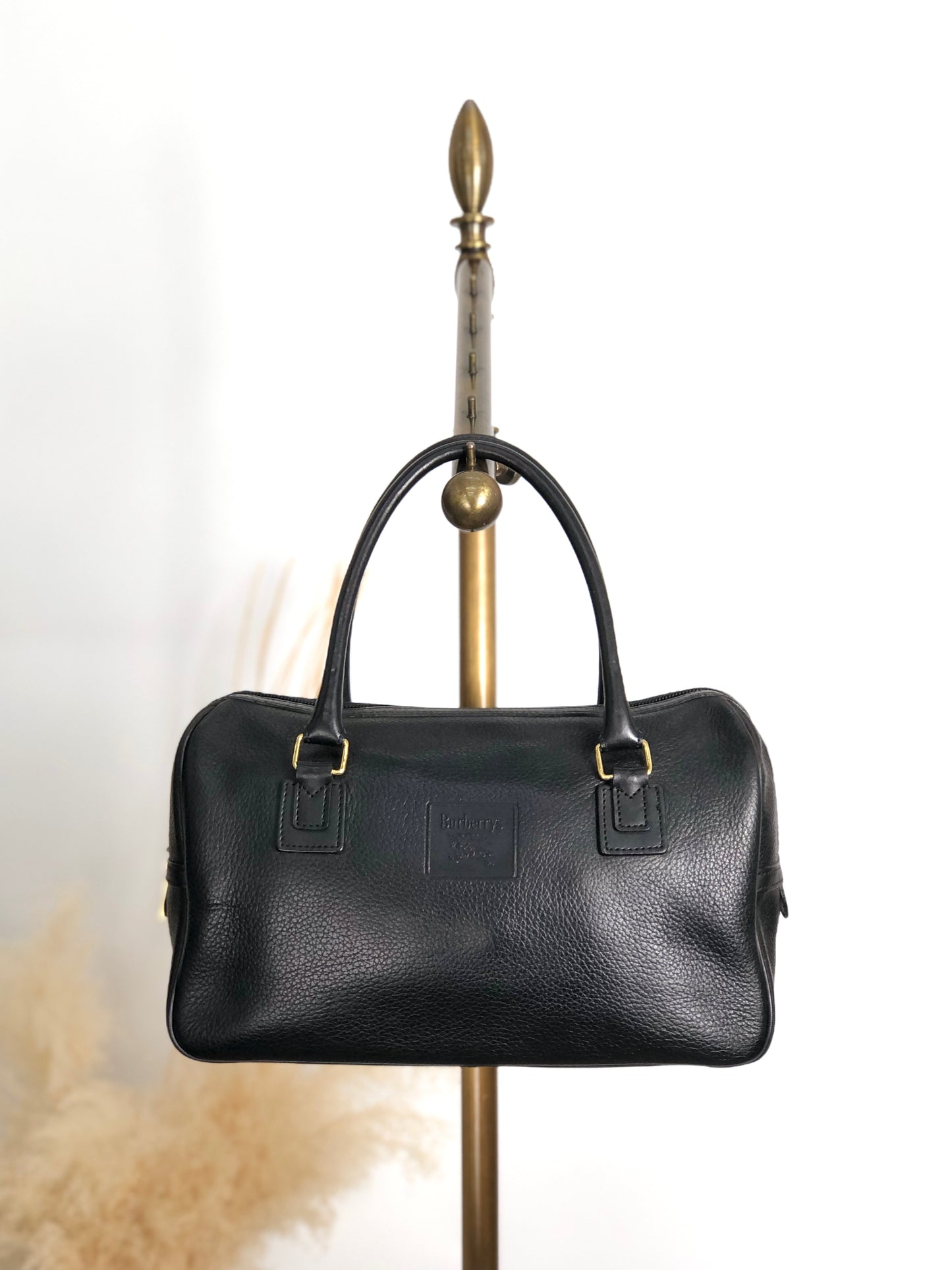 BURBERRY Logo Small Boston bag Handbag Black Vintage ny3hki