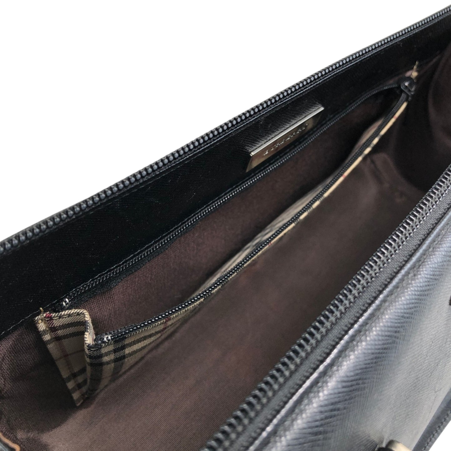 BURBERRY Logo Small Boston bag Handbag Black Vintage 56f78t