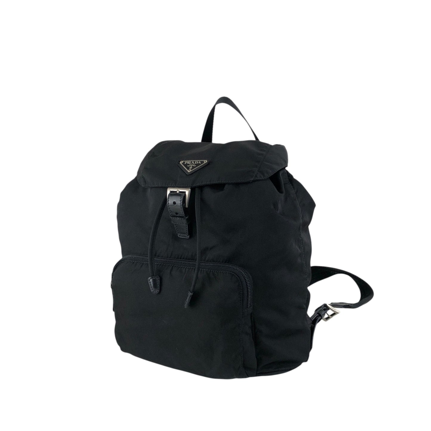 PRADA Tessuto Triangle Logo Front Buckle Backpack Black Vintage vwh35w