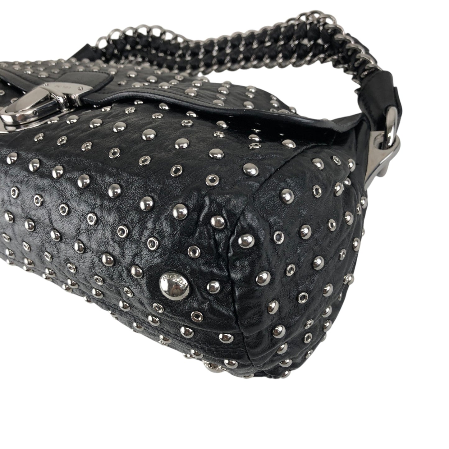 PRADA Studs Pushlock Shoulder bag Black Vintage mh4vuk