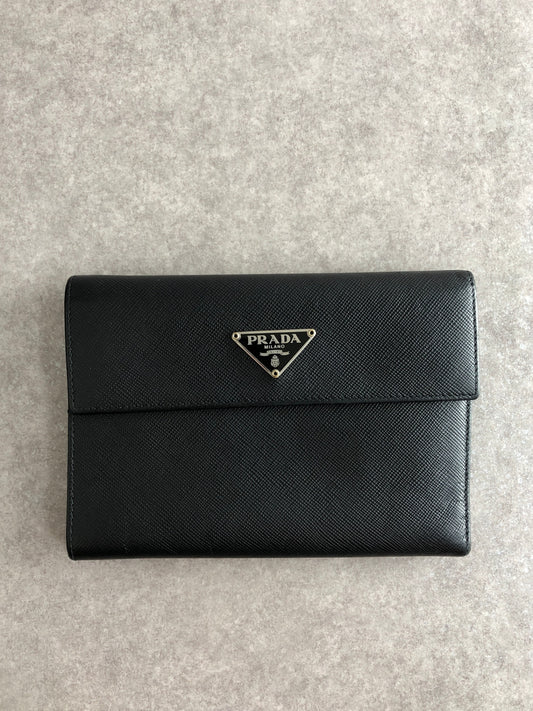 PRADA Triangle Logo Folded Wallet Black Vintage xvag4c