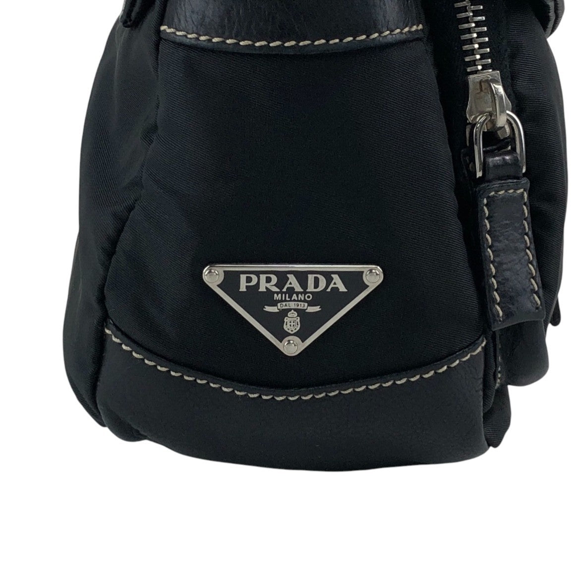 PRADA Tessuto Triangle Logo Front Buckle Shoulder bag Black Vintage dgr7v8