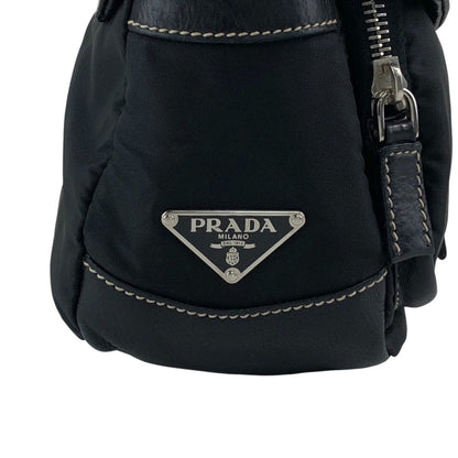 PRADA Tessuto Triangle Logo Front Buckle Shoulder bag Black Vintage dgr7v8