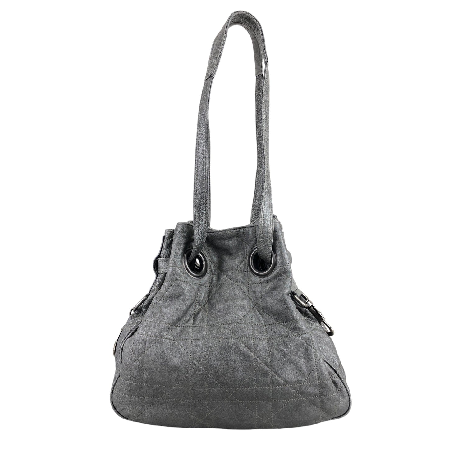 Christian Dior Cannage Charm Drawstring Shoulder bag Silver Vintage 5auuyc