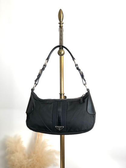 PRADA Tessuto Triangle Logo Shoulder bag Black Vintage prm6ap