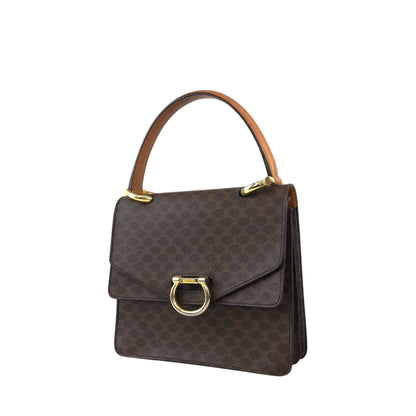 CELINE Macadam Horseshoe Double Flap Handbag Brown Vintage ypryyk