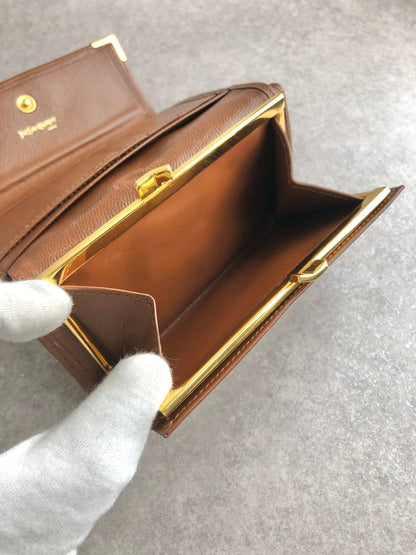 Yves Saint Laurent YSL Logo Trifold Wallet Brown Vintage bcneir